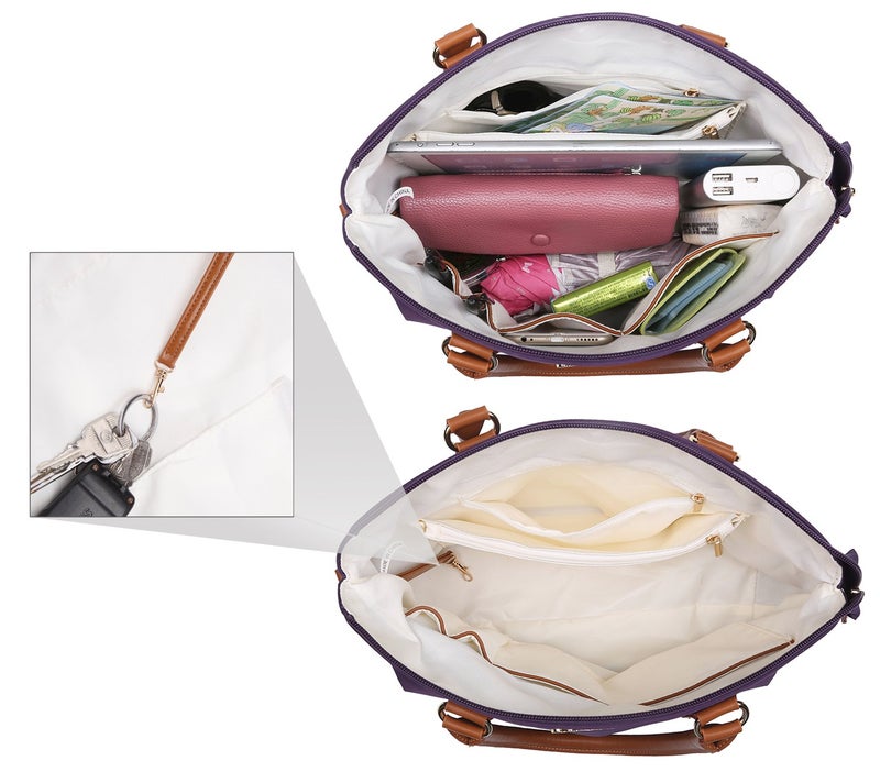 NNEEÂ® Water Resistance Nylon Top Handle Satchel Handbag with Multiple Pocket Design - Purple 2 - Image 5